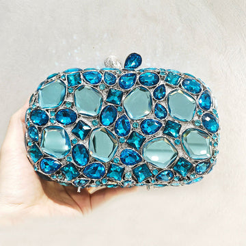 Elegant Retro Irregular Glass Diamond Encrusted Square Evening Wedding Party Clutch Bag