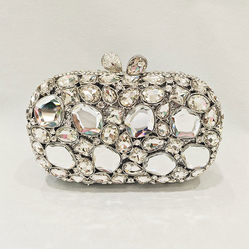 Elegant Retro Irregular Glass Diamond Encrusted Square Evening Wedding Party Clutch Bag
