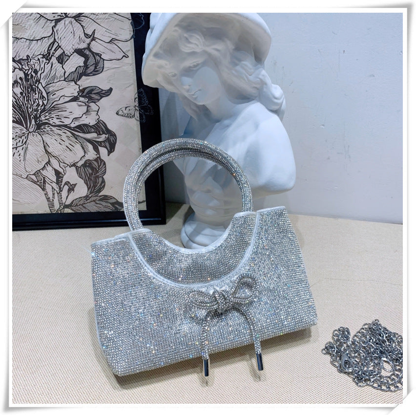 Silver Luxurious Sparkling Crystal Fashion Wedding Party Clutch Bag with Bowknot