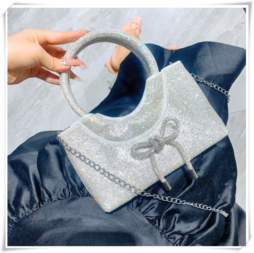Silver Luxurious Sparkling Crystal Fashion Wedding Party Clutch Bag with Bowknot