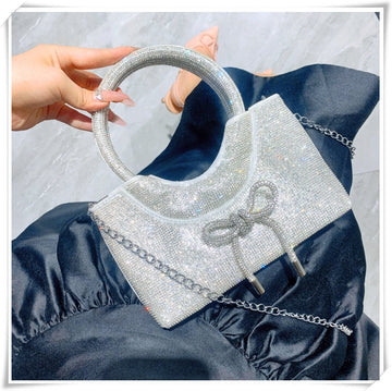 Silver Luxurious Sparkling Crystal Fashion Wedding Party Clutch Bag with Bowknot