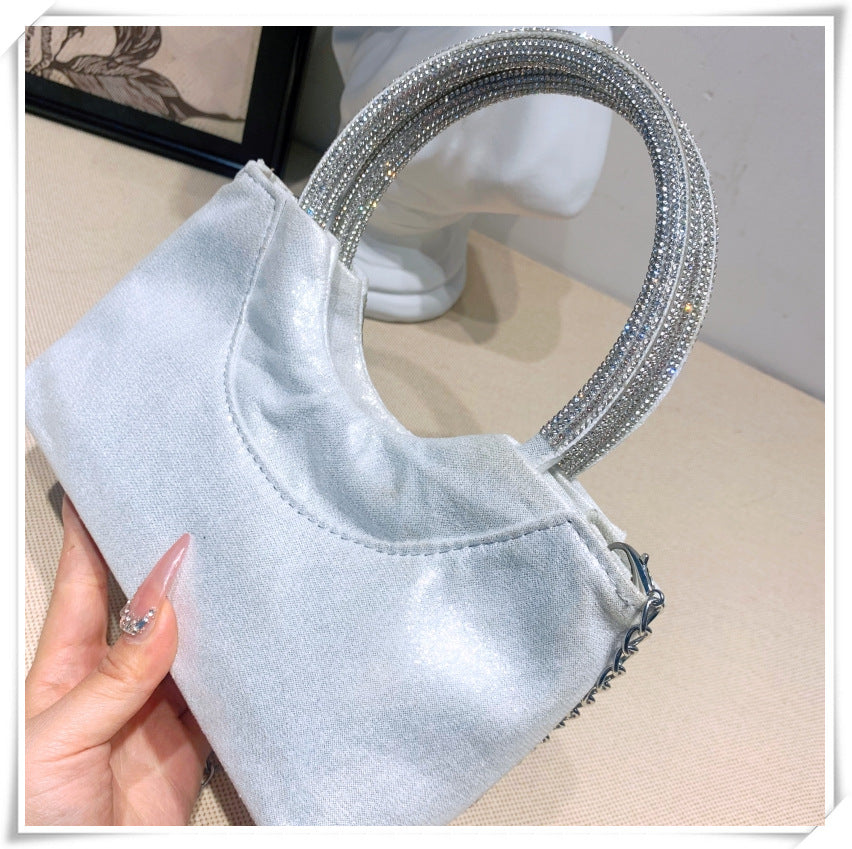 Silver Luxurious Sparkling Crystal Fashion Wedding Party Clutch Bag with Bowknot