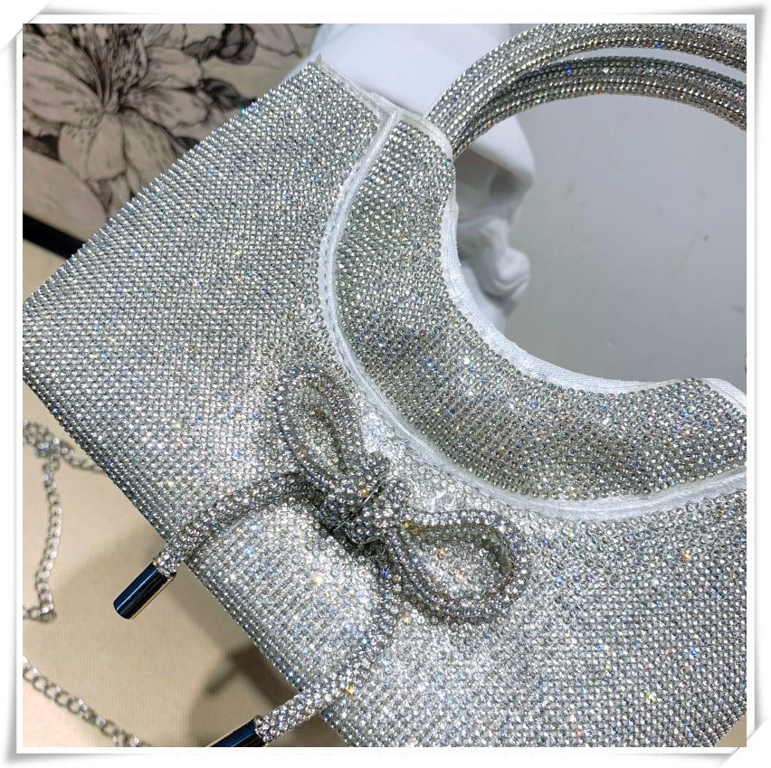 Silver Luxurious Sparkling Crystal Fashion Wedding Party Clutch Bag with Bowknot