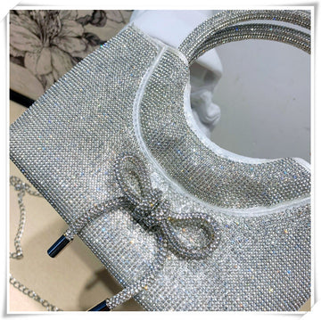 Silver Luxurious Sparkling Crystal Fashion Wedding Party Clutch Bag with Bowknot