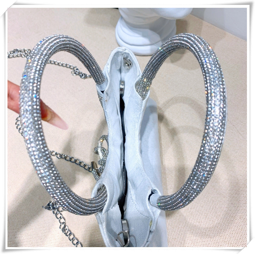 Silver Luxurious Sparkling Crystal Fashion Wedding Party Clutch Bag with Bowknot