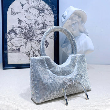 Silver Luxurious Sparkling Crystal Fashion Wedding Party Clutch Bag with Bowknot
