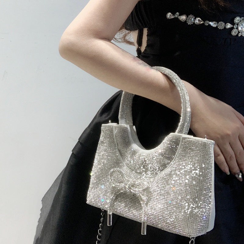 Silver Luxurious Sparkling Crystal Fashion Wedding Party Clutch Bag with Bowknot