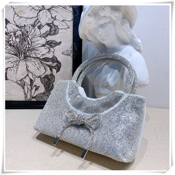 Silver Luxurious Sparkling Crystal Fashion Wedding Party Clutch Bag with Bowknot