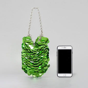 Green Retro Sparkling Sequined High-End Chain Evening Clutch Bag
