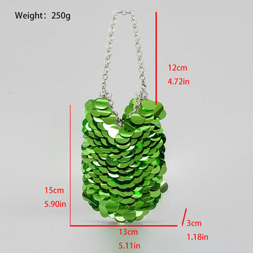 Green Retro Sparkling Sequined High-End Chain Evening Clutch Bag