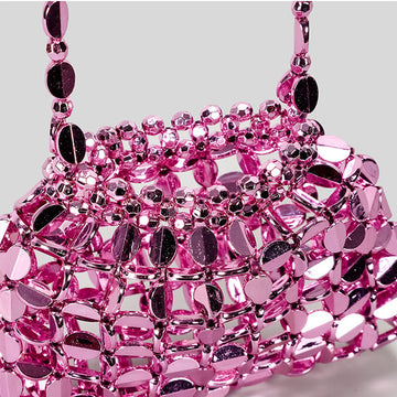 Chic Acrylic Sequins Elegant Weave Chain Evening Clutch Bag with Beadings