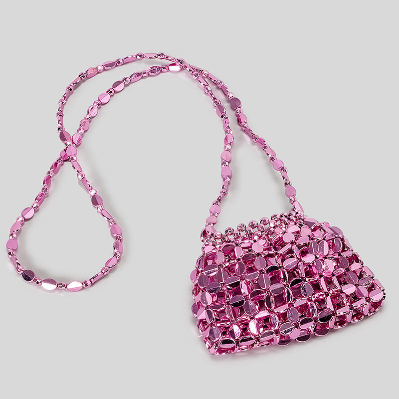 Chic Acrylic Sequins Elegant Weave Chain Evening Clutch Bag with Beadings