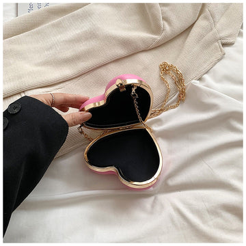 Chic PU Heart Minimalist Chain Evening Wedding Party Clutch Bag