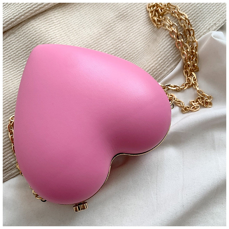 Chic PU Heart Minimalist Chain Evening Wedding Party Clutch Bag