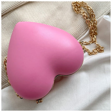Chic PU Heart Minimalist Chain Evening Wedding Party Clutch Bag