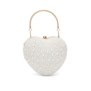 Luxurious PU Minimalist Heart Wedding Party Clutch Bag with Pearls
