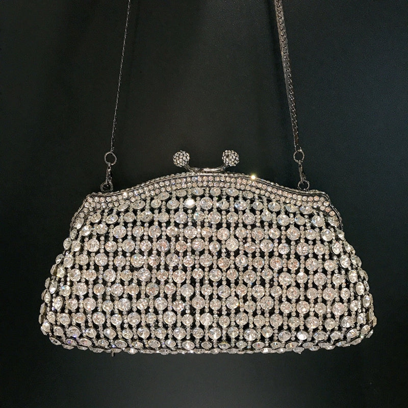 Skeleton Metal Retro Evening Party Clutch Bag with Irregular Rhinestones