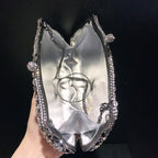 Skeleton Metal Retro Evening Party Clutch Bag with Irregular Rhinestones