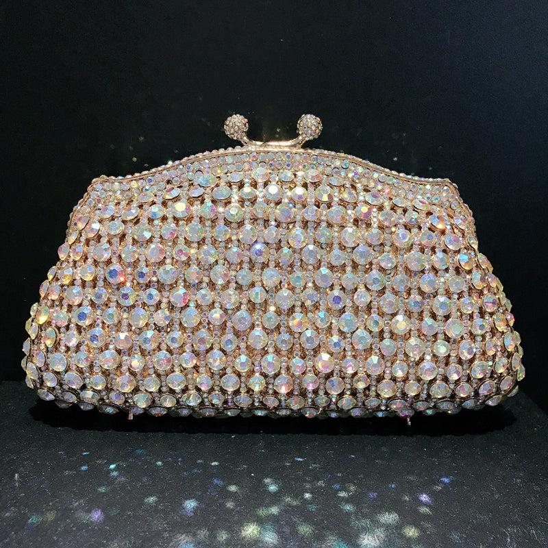 Skeleton Metal Retro Evening Party Clutch Bag with Irregular Rhinestones