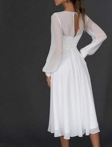 A-Line/Princess V-Neck Tea-length Wedding Dress