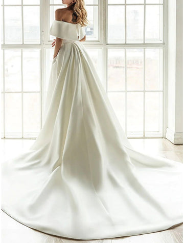 A-Line/Princess Off-the-Shoulder Floor-length Wedding Dress