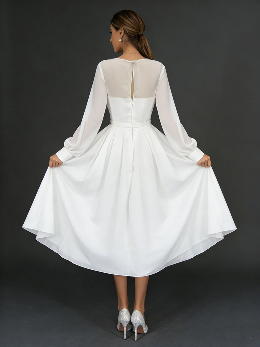 A-Line/Princess V-Neck Tea-Length Wedding Dress