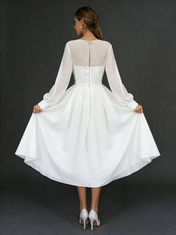 A-Line/Princess V-Neck Tea-Length Wedding Dress
