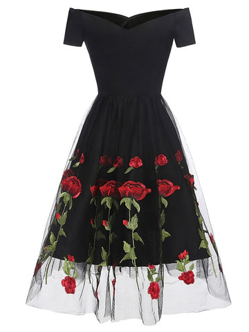 A-Line/Princess Off-the-Shoulder Cocktail Party Dresses Knee Length Short Sleeves with Embroidery Appliques