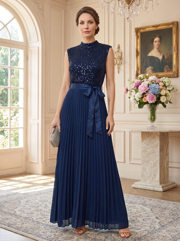 A Line/Princess Crew Neck Floor-Length Sleeveless Wedding Guest Dress