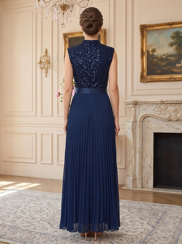 A Line/Princess Crew Neck Floor-Length Sleeveless Wedding Guest Dress