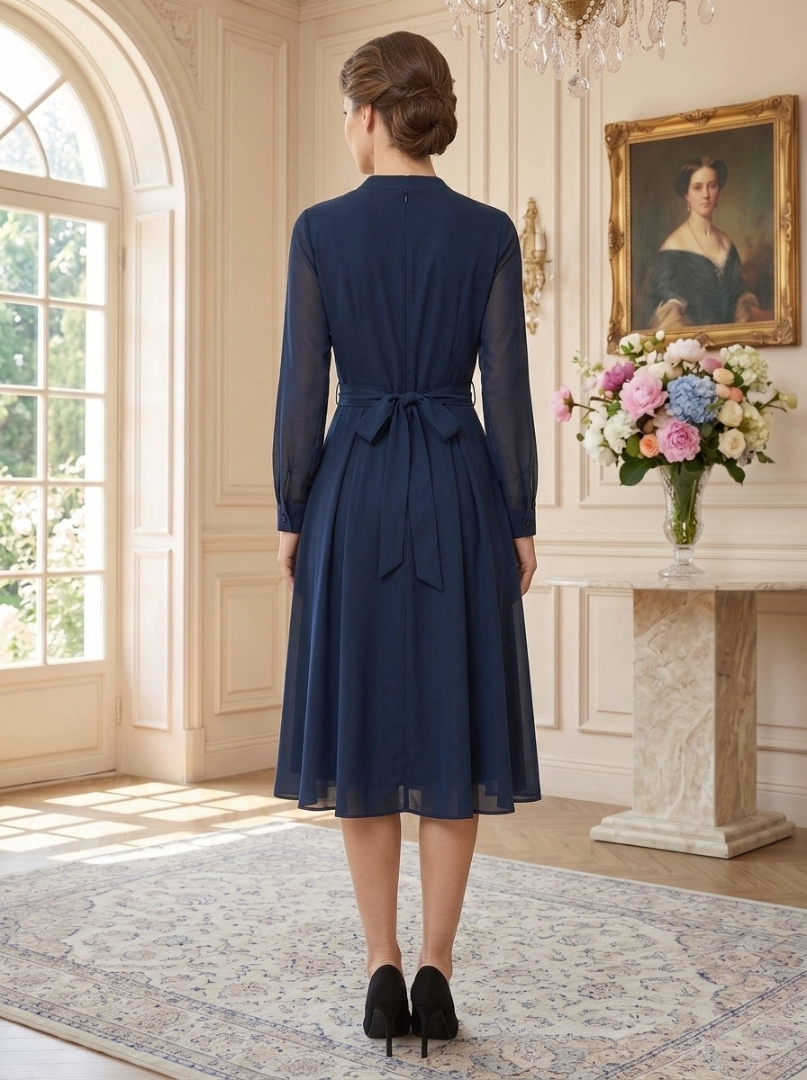 A Line/Princess V Neck Long Sleeves Wedding Guest Dress Midi Dress