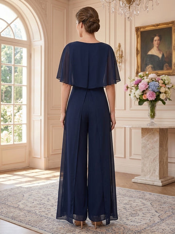 Jumpsuits Short Sleeves Jewel Neck Wedding Guest Dress with Fringe