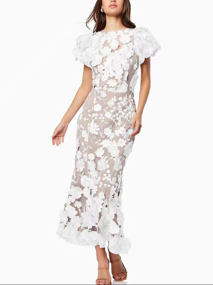 Mermaid/Trumpet Short Sleeves Wedding Guest Dress with Flower
