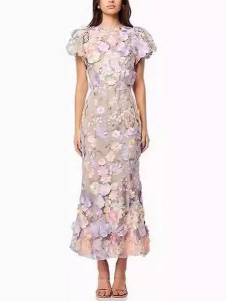 Mermaid/Trumpet Short Sleeves Wedding Guest Dress with Flower