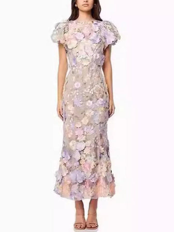 Mermaid/Trumpet Short Sleeves Wedding Guest Dress with Flower