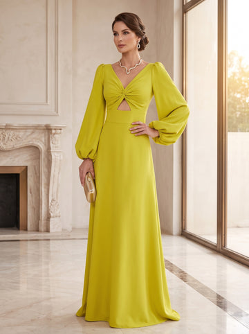 A-Line/Princess V-Neck Long Sleeves Wedding Guest Dress