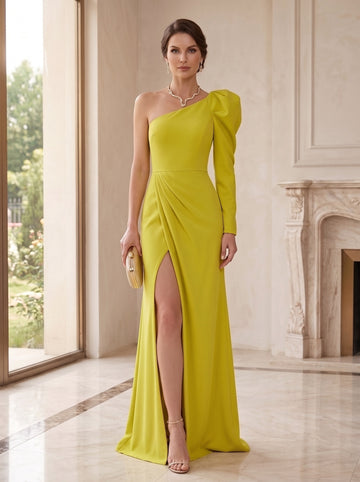 Sheath/Column One-Shoulder Split Side Wedding Guest Dress