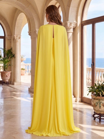 Sheath/Column Floor Length Sleeveless V Neck Wedding Guest Dresses  Stretch Chiffon with Shawl