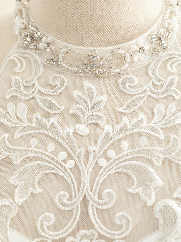 A-Line/Princess Halter Neck Sleeveless Floor-Length Wedding Dress with Lace Embroidery