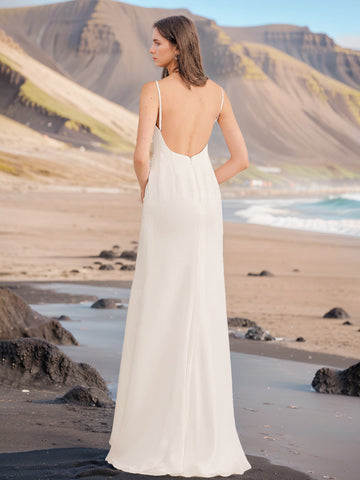 A-Line/Princess Spaghetti Straps V-Neck Sleeveless Wedding Dresses with Ruffles & Split Side