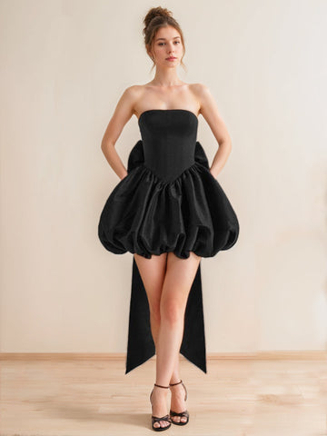 A-Line/Princess Strapless Sleeveless Mini/Short Classic Wedding Dress with Detachable Bow