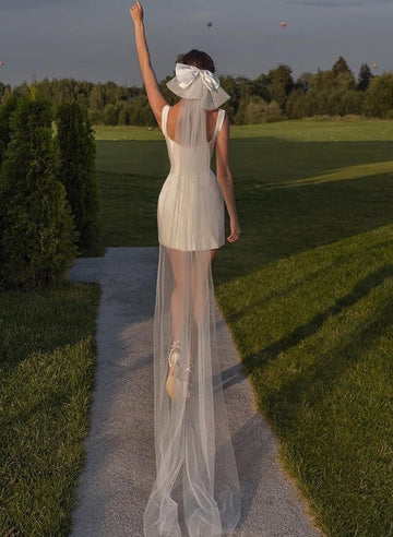 Sheath/Column Square Neckline Sleeveless Short/Mini Wedding Dresses with Zipper