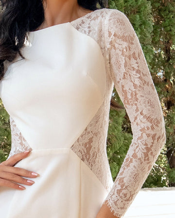 A-Line/Princess Jewel Neck Long Sleeves Wedding Dresses with Lace
