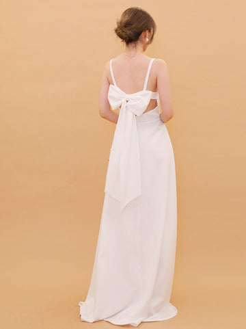 A-Line/Princess Spaghetti Straps Sleeveless Floor-Length Wedding Dresses with Bow