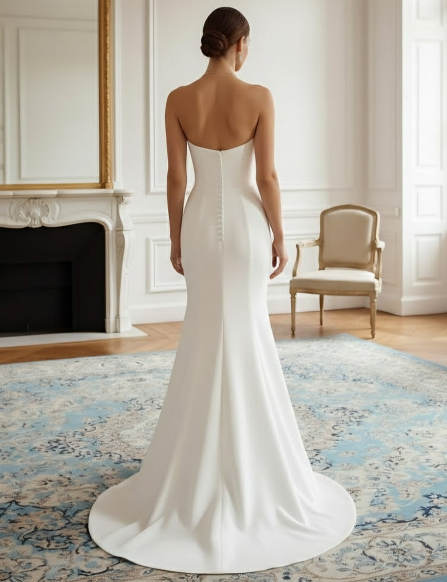 Trumpet/Mermaid Strapless Wedding Dress Satin Floor-Length Sweep Train Sleeveless