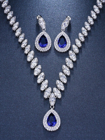 1 set Cubic Zirconia Copper Imitation Diamond Bridal Jewelry Earrings Necklace For Women's Fall Wedding Pendant Necklace Set