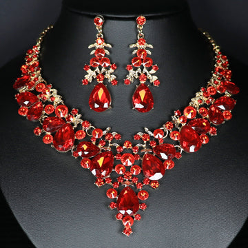 1 set 3 Pieces Rhinestone Jewelry Earrings Necklace For Women's Wedding