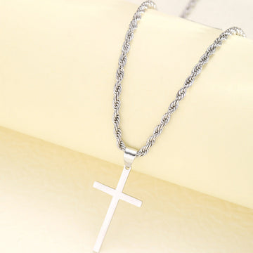 KC Gold Thin Spiral Chain Cross Pendant Minimalist Necklace