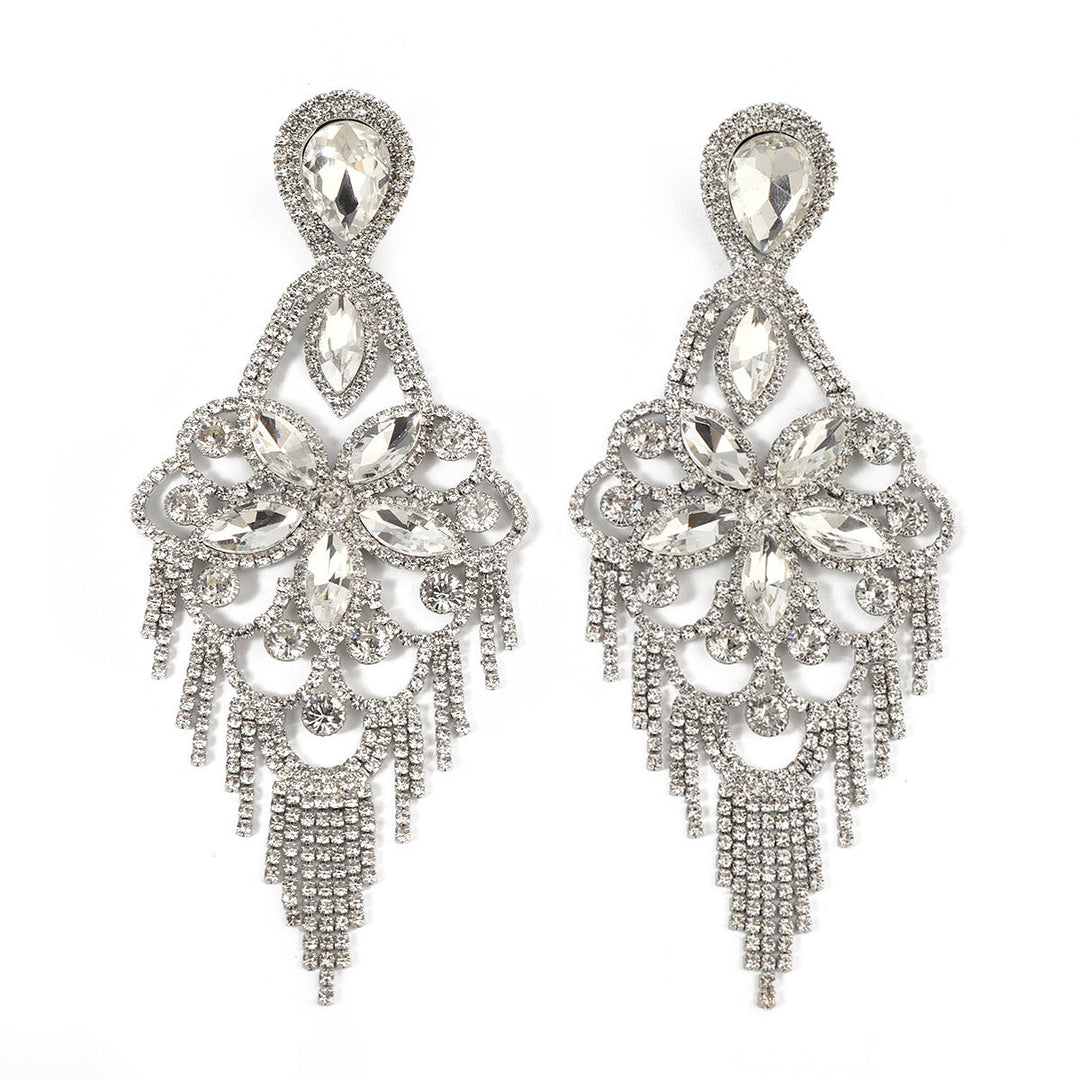 Fashion Exaggerated Rhinestone Elegant Flower Drop Earrings