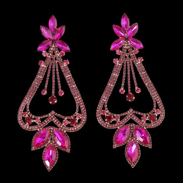 Exaggerated Fashion Heart Flower Diamond Dangle Earrings